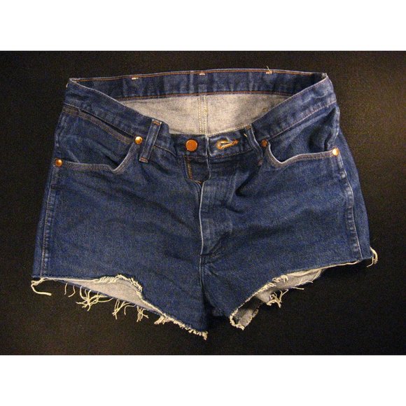 Wrangler Womans JEAN SHORTS Cut Off High Waisted W 33 Hot Pants Blue Denim - Picture 1 of 8